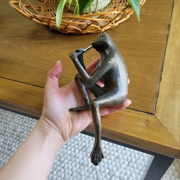 8.5" SPI Vintage Brass Bronze Frog Shelf Sculpture Figurine Decor MCM - Picture 2 of 6
